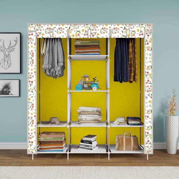INSIDE STYLE Portable Collapsible Cloth Wardrobe – 8 Shelf Foldable Storage Cabinet Carbon Steel Collapsible Wardrobe