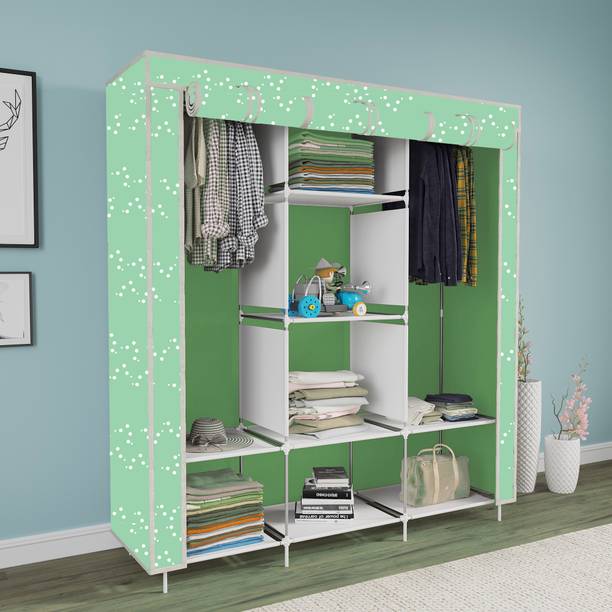 FurniGully 3 Fold 8 Rack Printed Cotton Collapsible Wardrobe