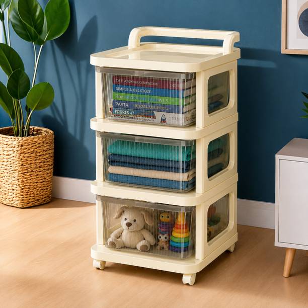 Eimear enterprise 3 Layer Plastic Storage Drawer Organizer with Wheels PVC Collapsible Wardrobe