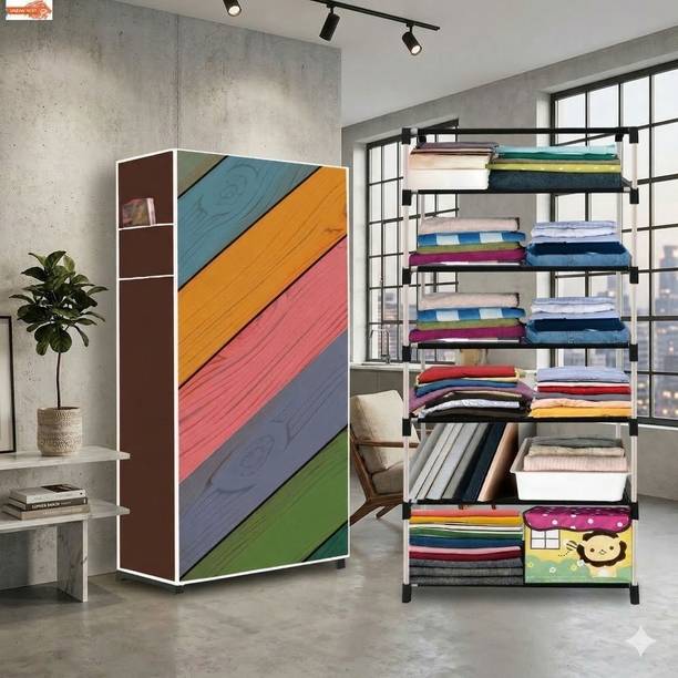 Aojaliance 6 Shelf Foldable Collapsible Wardrobe Storage Organizer Almirah Cloth Rack PVC Collapsible Wardrobe