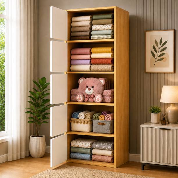 Sasimo 5-Door 5-Shelf Closet Engineered Wood Collapsible Cupboard PC Collapsible Wardrobe
