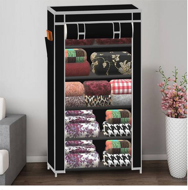BEEYZELL 5 Shelf Foldable Collapsible Wardrobe Storage Organizer Almirah Cloth Rack PVC Collapsible Wardrobe