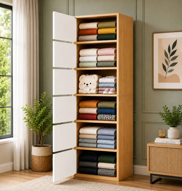 Sasimo 6-Door 6-Shelf Closet Engineered Wood Collapsible Cupboard PC Collapsible Wardrobe