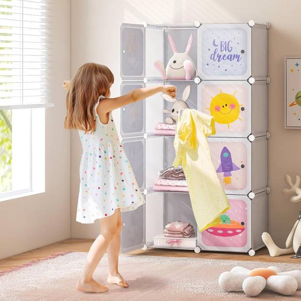 Owme 8-Door 8-Shelf Plastic kids Collapsible Cupboard for Kids and PC Collapsible Wardrobe