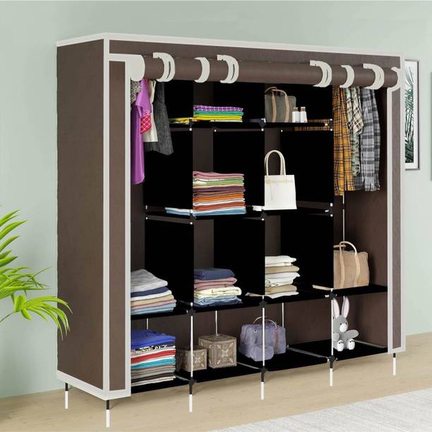 MS MODSTYLE Portable Almirah Foldable closet for Clothes 12 Shelves , 1 Side Pocket (88370) PP Collapsible Wardrobe