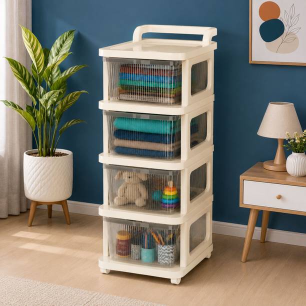 Eimear enterprise 4 Layer Plastic Storage Drawer Organizer with Wheels PVC Collapsible Wardrobe