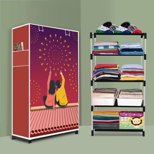 XONOV 4 Layer PVC Collapsible Wardrobe for Home | Foldable Cloth Storage Cabinet Micro Fiber Collapsible Wardrobe