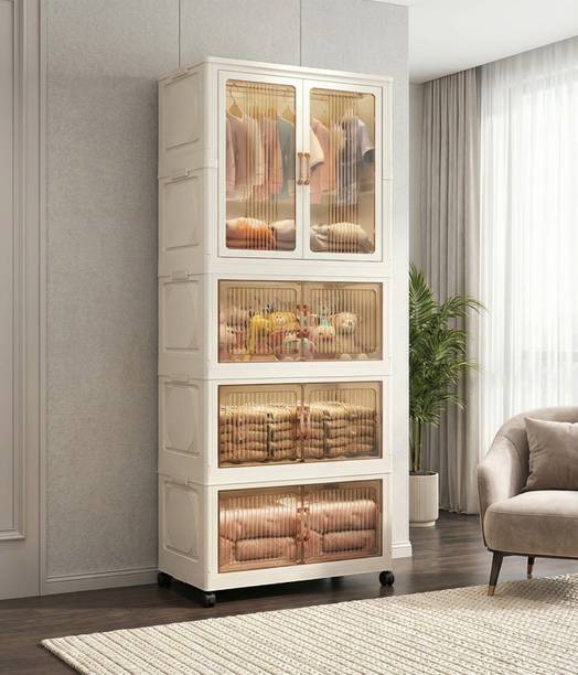 Evrum 8-Door 4-Shelf Plastic almirah for kids, almirah of clothes ,cupboard PC Collapsible Wardrobe