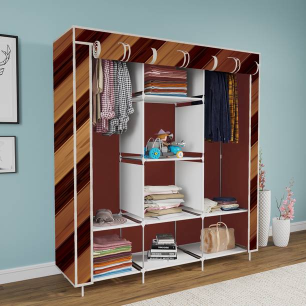 FurniGully 3 door 8 Rack Printed Carbon Steel Collapsible Wardrobe