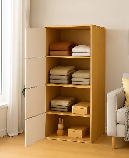 Sasimo 4-Door 4-Shelf Closet Engineered Wood Collapsible Cupboard PC Collapsible Wardrobe