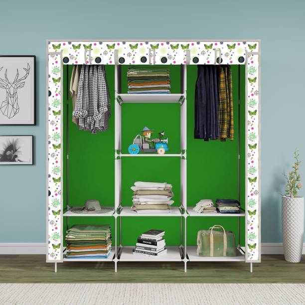 INSIDE STYLE Portable Collapsible Cloth Wardrobe – 8 Shelf Foldable Storage Cabinet Carbon Steel Collapsible Wardrobe