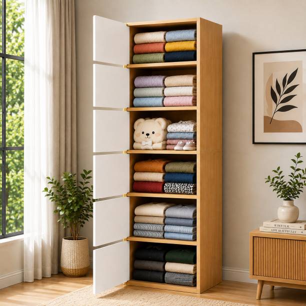 Sasimo 6-Door 6-Shelf Closet Engineered Wood Collapsible Cupboard PC Collapsible Wardrobe