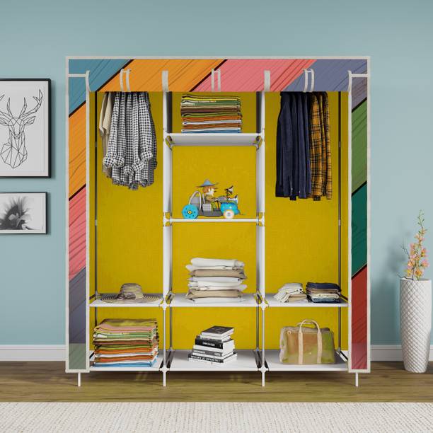 INSIDE STYLE Portable Collapsible Cloth Wardrobe – 8 Shelf Foldable Storage Cabinet Carbon Steel Collapsible Wardrobe