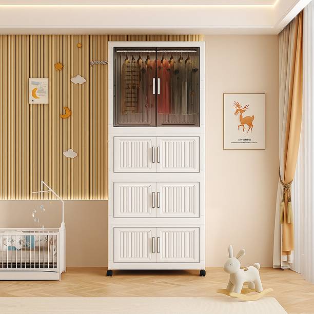 Etoly 1-Wardrobe 4-Door 4-Shelf Plastic Collapsible Cupboard PC Collapsible Wardrobe PC Collapsible Wardrobe