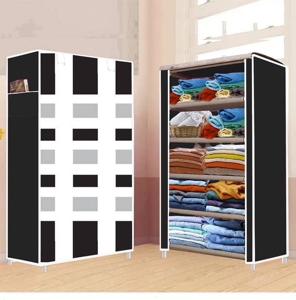 ZENVEXYO 5 Shelf Foldable Collapsible Wardrobe Storage Organizer Almirah Cloth Rack Micro Fiber Collapsible Wardrobe
