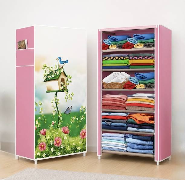 akstore Treehouse pink 6 liyar choti chidiya PP Collapsible Wardrobe