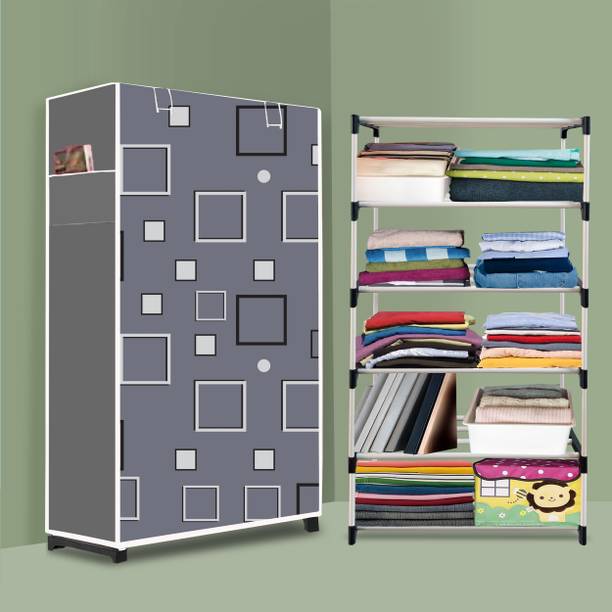 INSIDE STYLE Portable Collapsible Cloth Wardrobe – 6 Shelf Foldable Storage Cabinet PP Collapsible Wardrobe