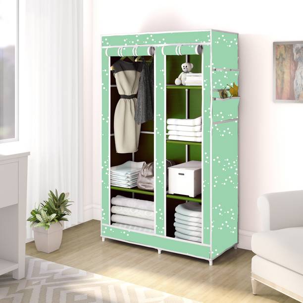 SPIRITED 2 Door 6 Shelf Elegant Print Carbon Steel Collapsible Wardrobe