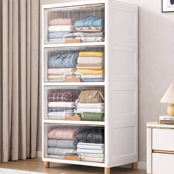 Sasimo 4-Door 4-Shelf Plastic foldable Cupboard PC Collapsible Wardrobe