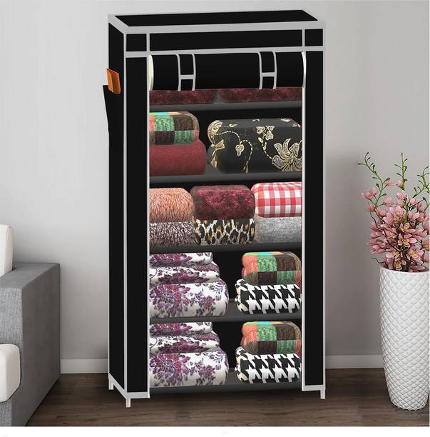 BEEYZELL 5 Shelf Foldable Collapsible Wardrobe Storage Organizer Almirah Cloth Rack PVC Collapsible Wardrobe
