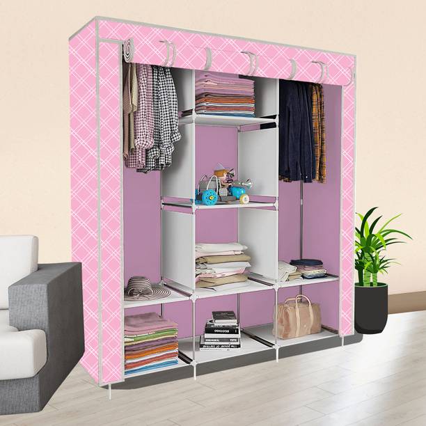 colcum 8 Shelf Foldable Collapsible Wardrobe Storage Organizer Almirah Cloth Rack Micro Fiber Collapsible Wardrobe