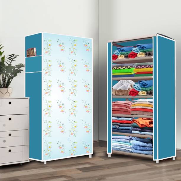 Furndaddy 6 Shelf Soft lily Flower Printed PVC Collapsible Wardrobe