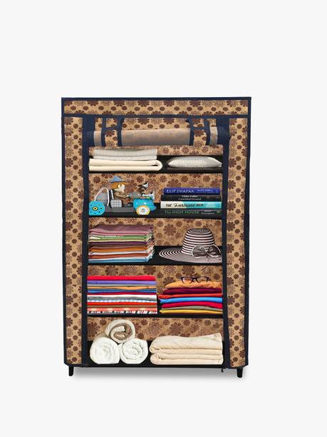 SANAMSTORE Compact Design Collapsible Wardrobe 5 Layer with Dustproof Cover Carbon Steel Collapsible Wardrobe