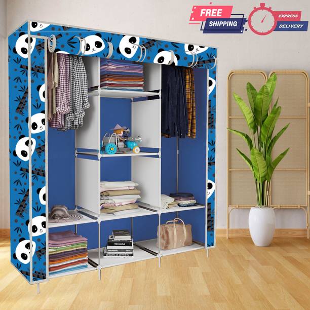 INSIDE STYLE 2 Door 6 Shelves Foldable Collapsible Wardrobe Storage Almirah Cloth Rack PP Carbon Steel Collapsible Wardrobe