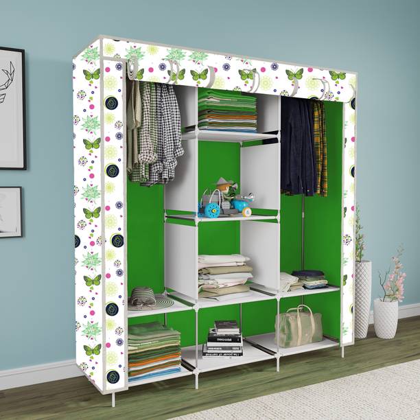 FurniGully 3 Fold 8 Rack Printed Cotton Collapsible Wardrobe