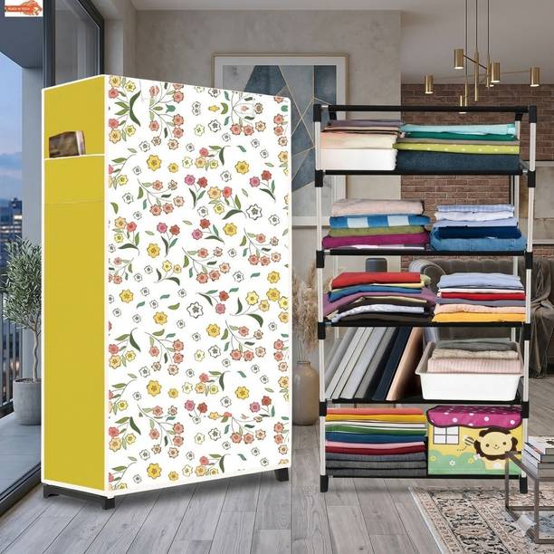 RAISSA 5 Shelf Foldable Collapsible Wardrobe Storage Organizer Almirah Cloth Rack Carbon Steel Collapsible Wardrobe
