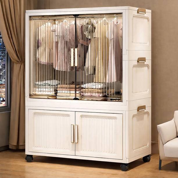 Sasimo 1-Wardrobe 4-Door 2-Shelf Plastic foldable Cupboard PC Collapsible Wardrobe