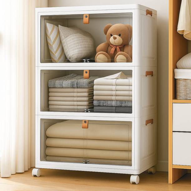 Sasimo 3-Door 3-Shelf Plastic foldable Cupboard PC Collapsible Wardrobe