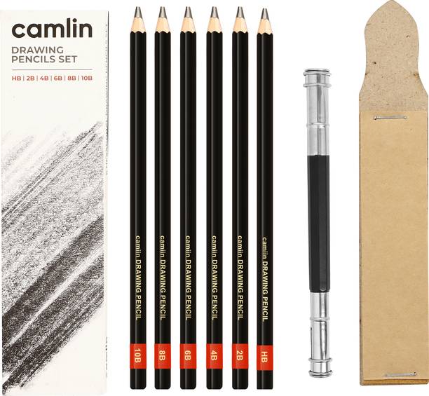 Ortan Drawing Pencils HB/2B/4B/6B/8B/10B+ 1 Pencil Extender 13CM+Sandpaper for Graphite Sketching Portrait Shaped Color Pencils