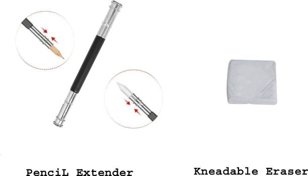 Ortan Twin Headed Pencil Extender 13 cm with Kneadable Eraser for Charcoal & Pastel (Easily Kneadable & Smudge Free) Shaped Color Pencils