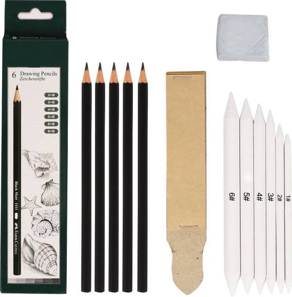 Ortan Drawing Pencil2B,3B,4B,5B,6B,8B,Smudging Stump,Stump Sharpner,1Kneadble Erasr Round, etc Shaped Color Pencils