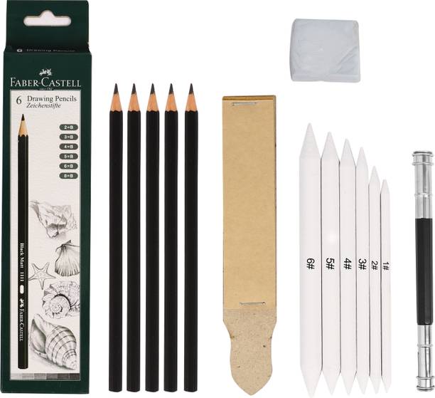 Ortan 6Sketch Pencils+Blender,Eraser+1 Torillions Pencil Sharpener 1 Extender