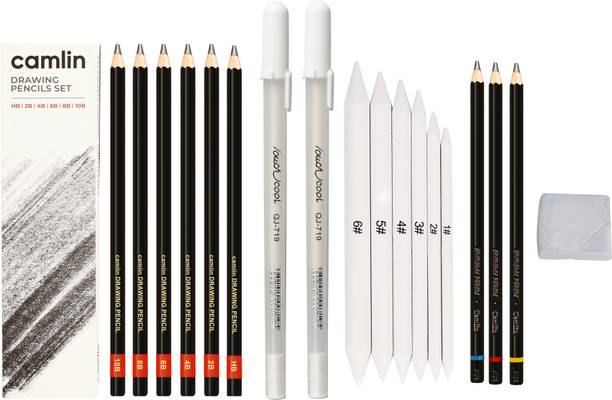 Ortan 3 X Charcoal Pencil, 2 X White Pen, 6 X Blending Stump & Kneadable Eraser Round Shaped Color Pencils