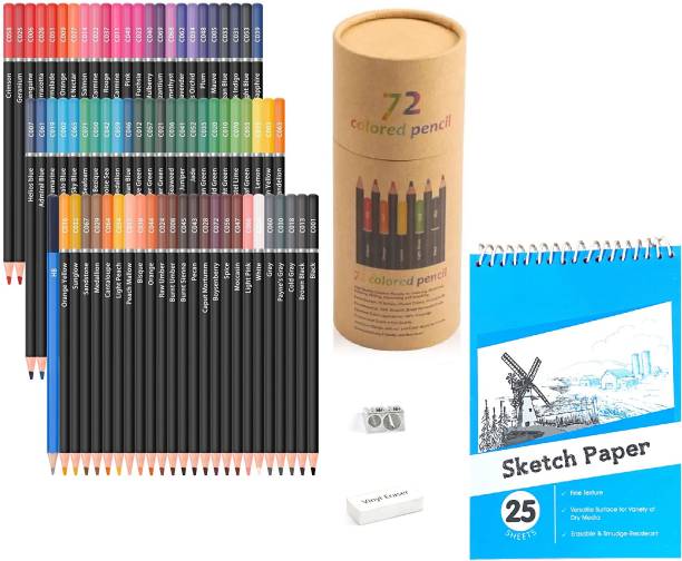 Wynhard 72 Pieces Drawing Pencils & Color Pencils with 25 Pages Sketch Book Round Shaped Color Pencils
