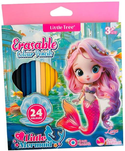 Radhya Accessories Mermaid 24 Colours Pack Erasable Pencil Colors for Girls Pencil Color for Kids Hexagonal Shaped Color Pencils