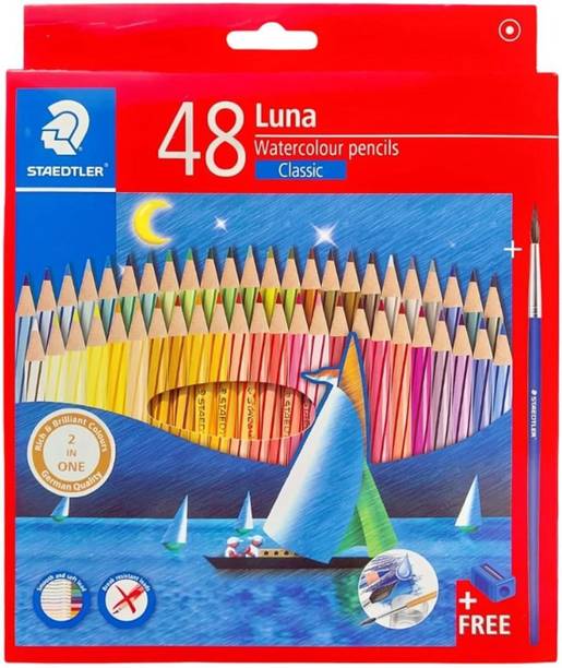 PEACORA Luna Classic Aquarell Color Pencils with Free Gift 48 Water Round Shaped Color Pencils