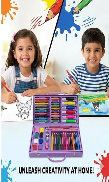 kvc Kids Art Kit Set with Crayons, Sketch Pens, Color Pencils & Watercolors Round, 12 Colour Pencils Shaped Color Pencils