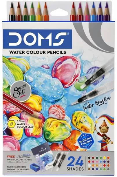 DOMS Super Soft 3.3mm Lead 24 Shades Pre-Sharpened Water Color Pencil| Hexagonal Shaped Color Pencils