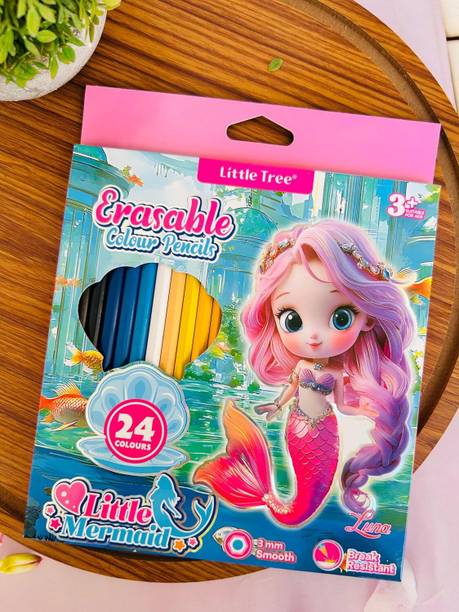 AIRASHII 24 Colours Mermaid Erasable Colour Pencils for Kids | Colouring Set for Girls Hexagonal Shaped Color Pencils