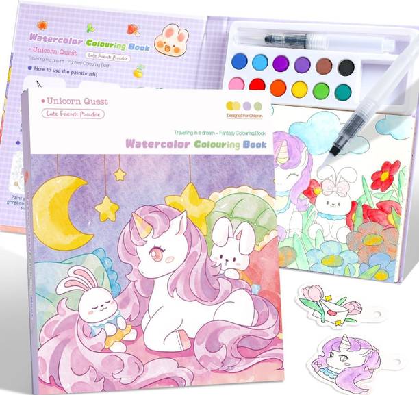 jbrstore Watercolor Painting Book Set – DIY Graffiti Coloring Note-Book with Watercolor round Shaped Color Pencils