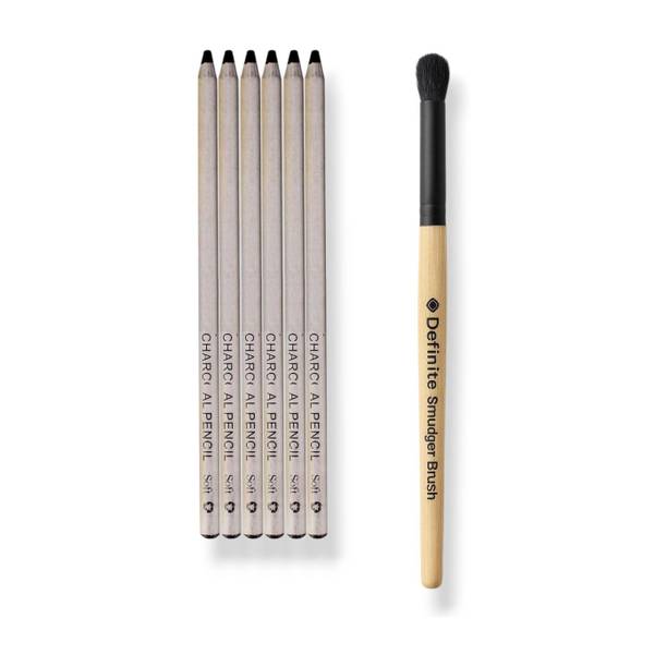 Definite Art Pencil Extra Dark Black Charcoal Pencils with Smudge Charcoal Brush Round Shaped Color Pencils
