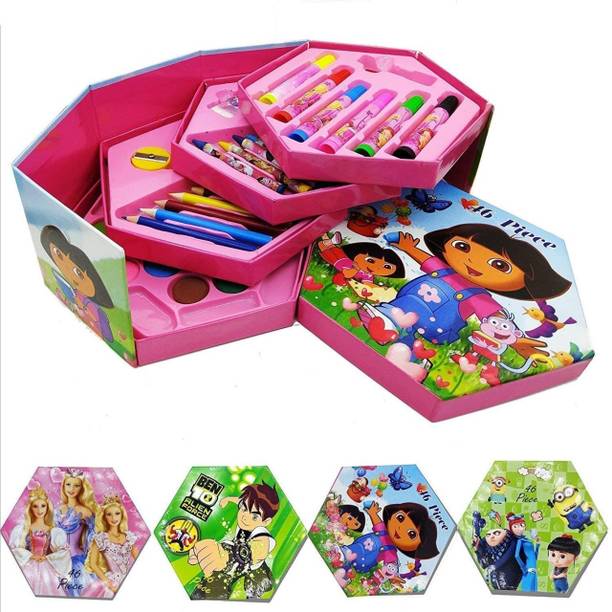 Shreeoxa 46 Pcs Kids Art Set with Crayons, Pencils, Watercolors & Sketch Pens Round Color Pencil Shaped Color Pencils