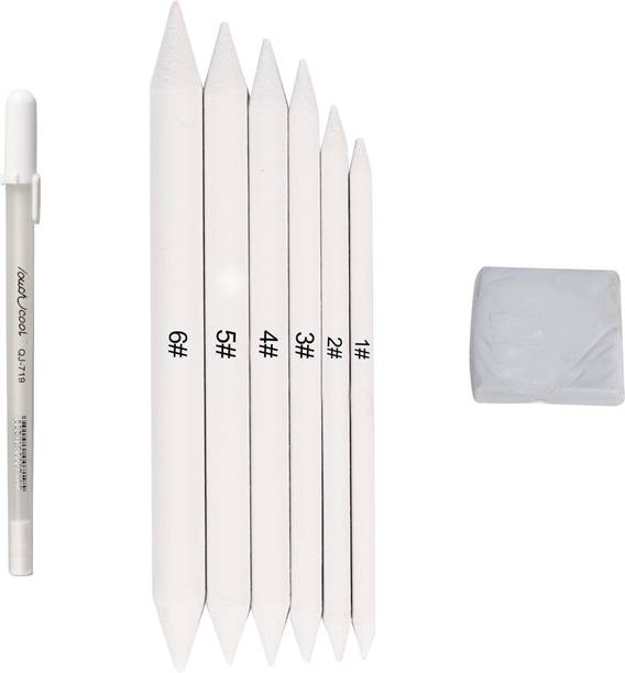 Ortan Art White Paper Stumps/ With Kneadable Eraser & 1 White Highlighter Pen 0.8mm Professional Art Sketching Shaped Color Pencils