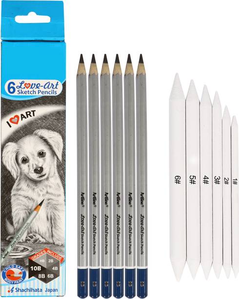 Ortan 6pc Love-Art Sketch/Drawing Pencils + 6pc Blending/Smudging Paper Stumps