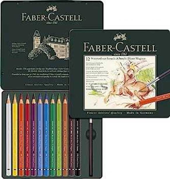 Castell Faber-Castel 12 Watercolor Pencils in Tin Box Albrecht Durer Magnus. Hexagonal Shaped Color Pencils