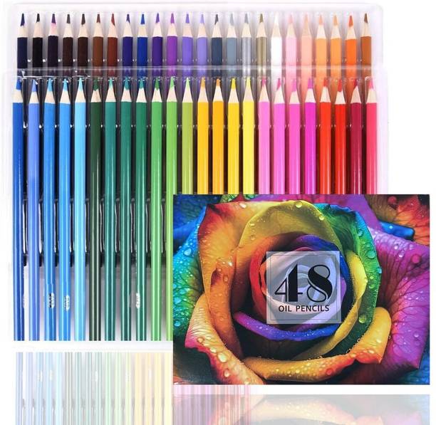 Wynhard 48 Pcs Oil Based Color Pencils Set Drawing Kit Colored Pencils Color Pencil Set Artist Colour Pencil Drawing Pencil Kit Colour Pencil Round Shaped Color Pencils